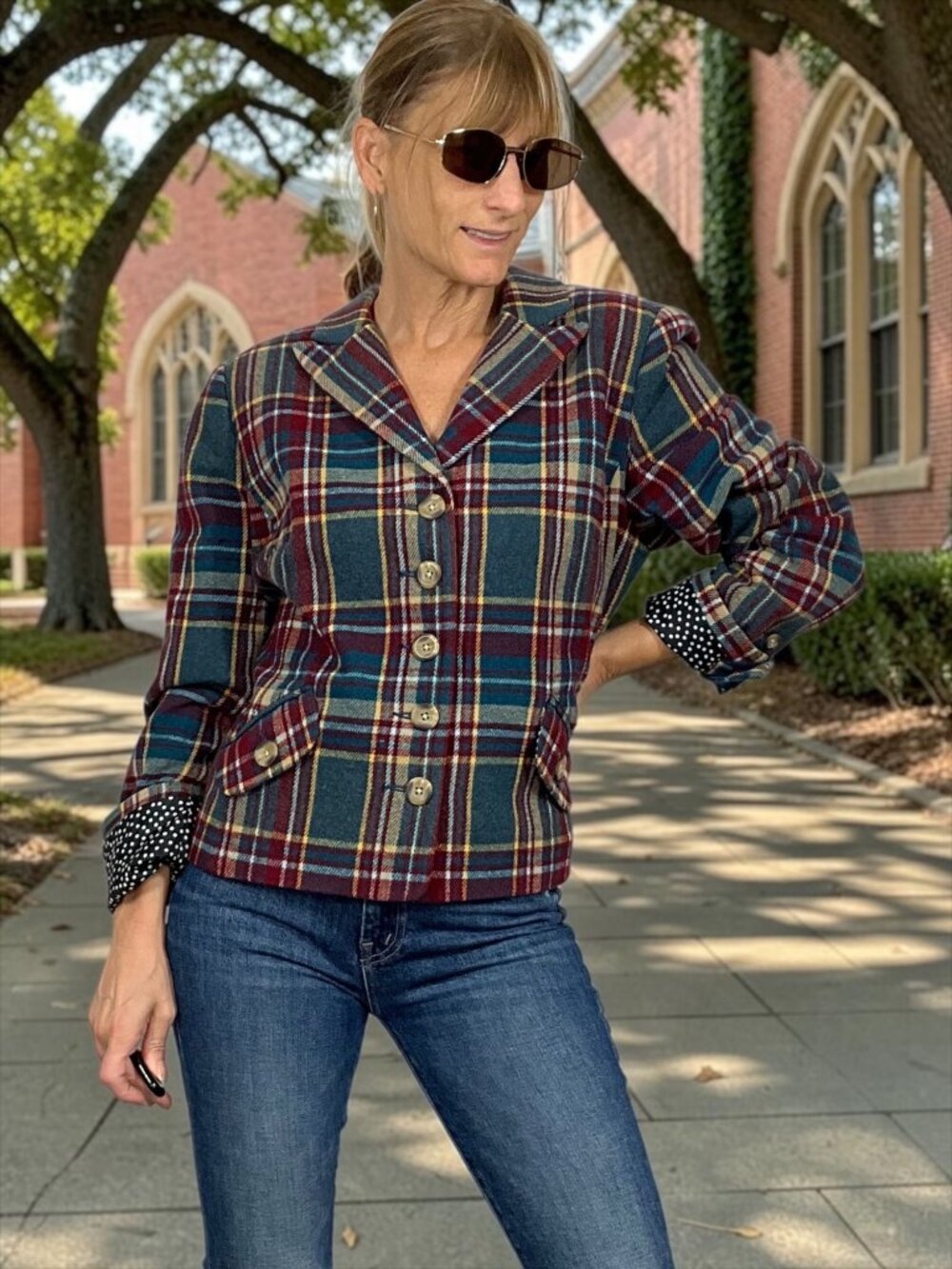 Sundance Wool Blend Plaid Blazer Jacket 16 Red Blue Academia Fall Fashion